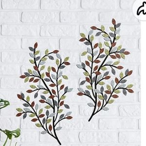 New! Metal olive branch leaf art wall decor wrought iron set of 2